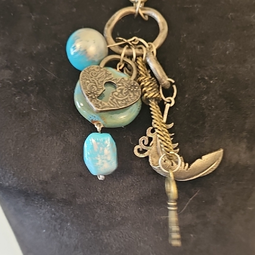 Chic Silver Necklace with Blue And Silver Charms - Picture 3 of 5